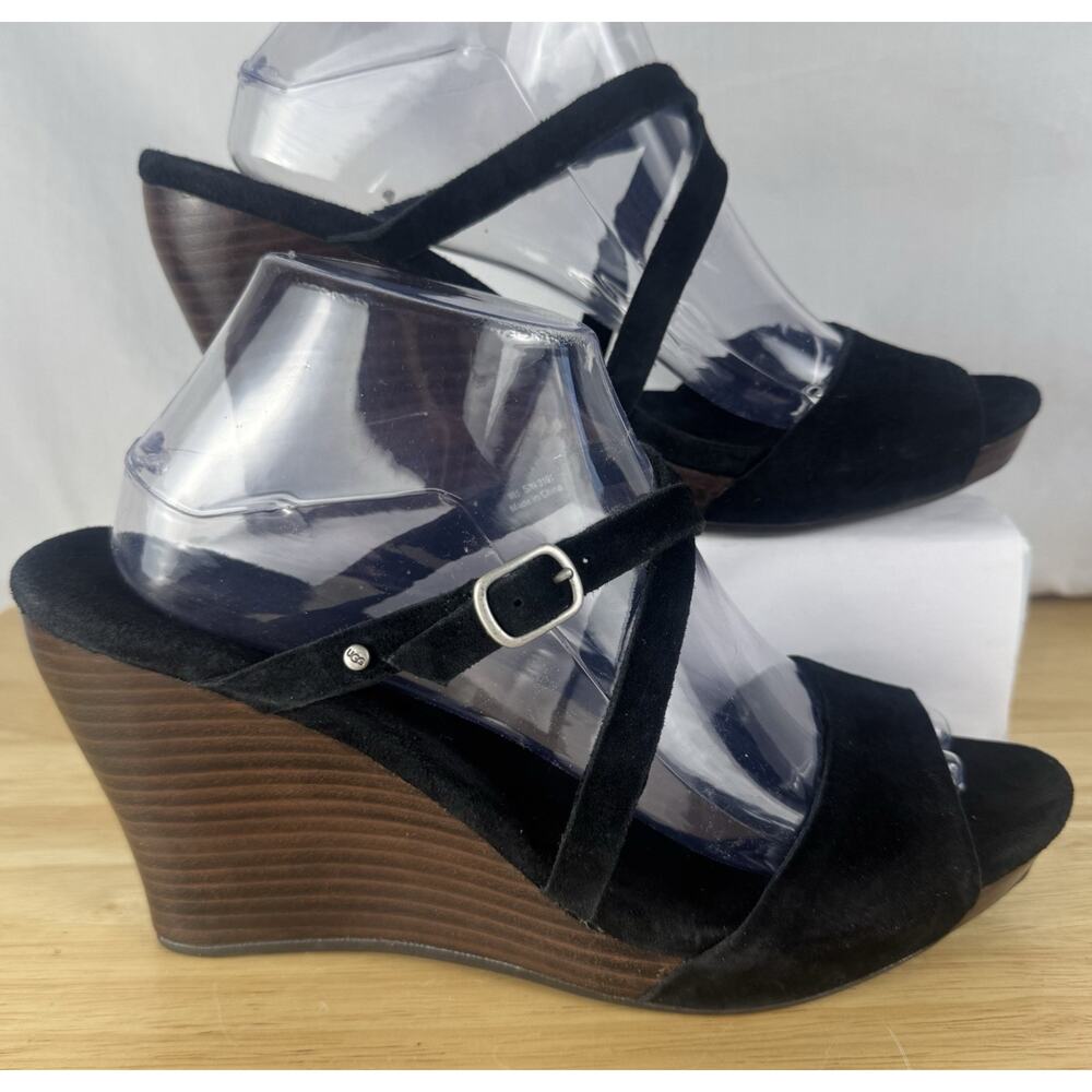 UGG Australia Jullita II Wedge Slide Sandals Black Suede Sz 9.5 NWOB